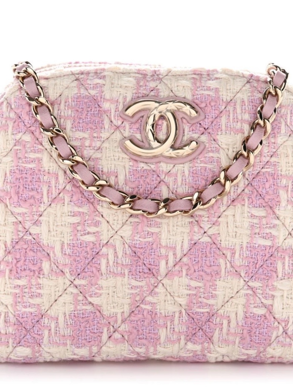 CHANEL Pink and Cream Tweed Mini Flap Shoulder Bag with Gold Hardware